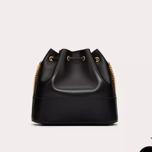 Valentino Garavani VLogo Mini Bucket Bag Black Nappa Leather Gold Chain - Picture 4 of 15